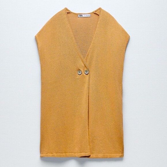 ZARA Sweater Rustic Knit Sleeveless Sweater Vest Camel Size XS - Size S - Picture 4 of 13